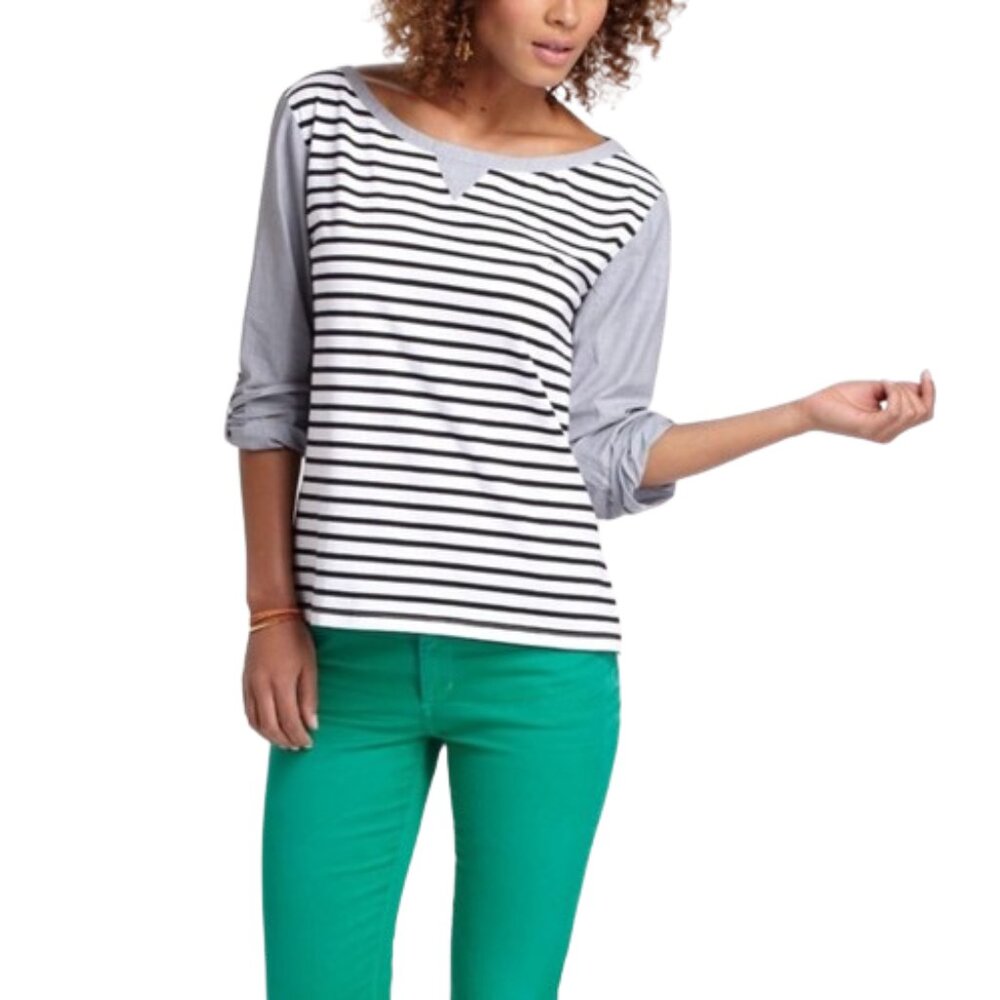 Anthropologie Postmark Conductor Stripe Top Gray